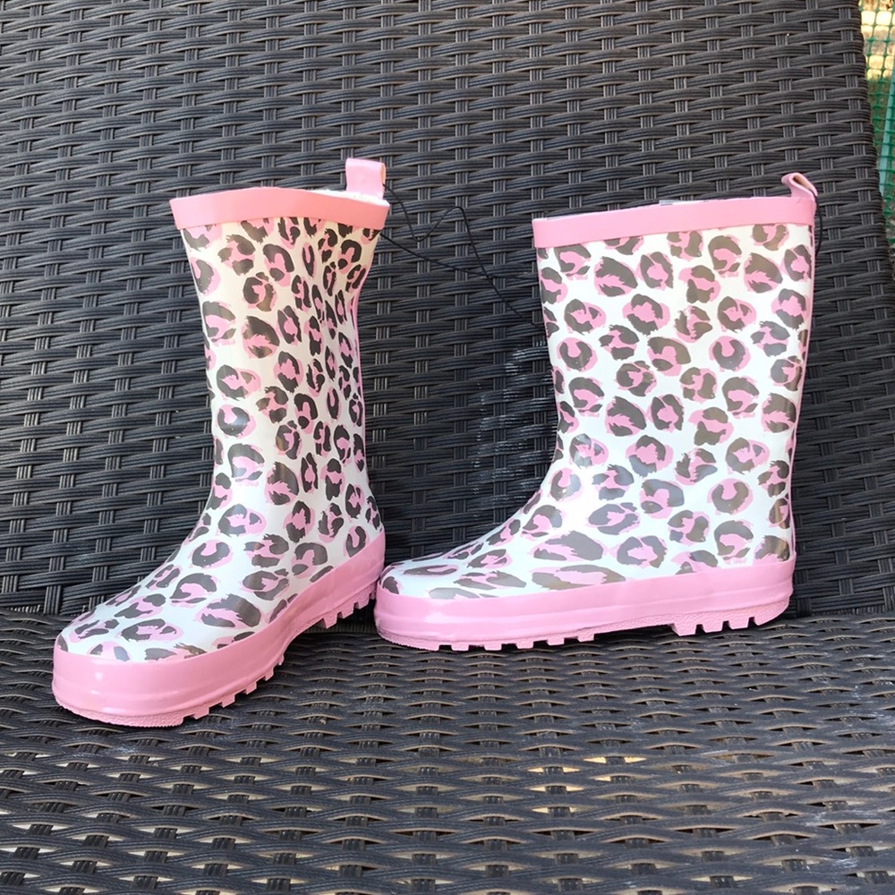 Kids Pink Cheetah Rain Boots